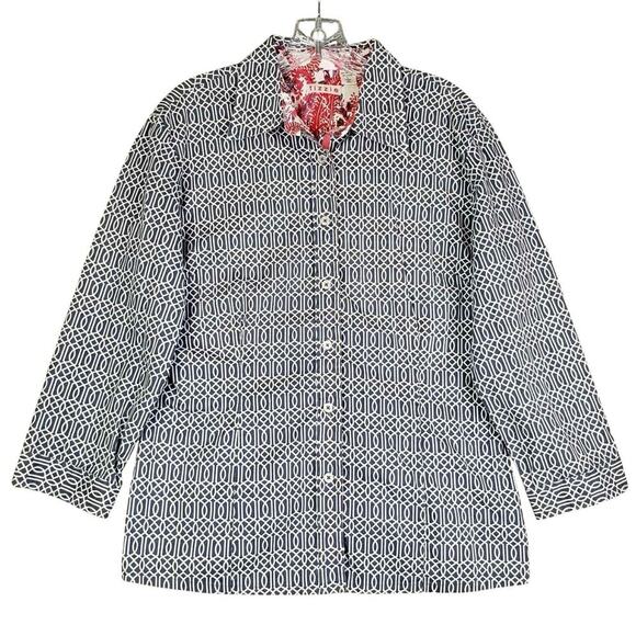 Tizzie Shirt Women's Size Large L Blue Geometric Long Sleeve Button Down - Picture 2 of 10
